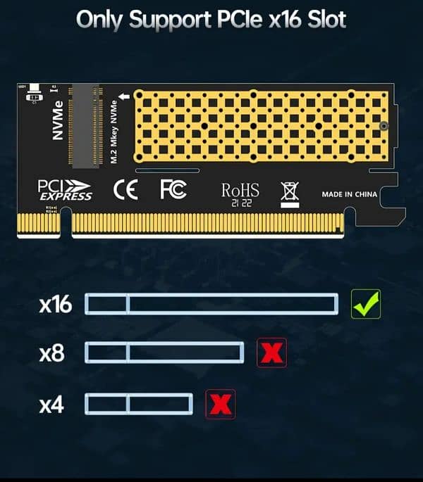 JEYI M. 2 NVMe to PCIe 4.0 x1,4x,x16 Adapter, 3