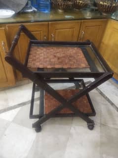 serving trolley / teal trolley / wooden dining trolley