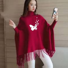 Luxurious Maroon Fleece Poncho Cape Shawl