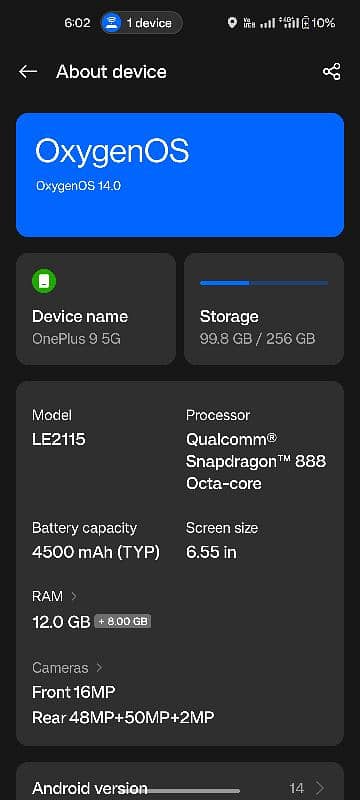 one plus 9-5G 12/256 GB 4