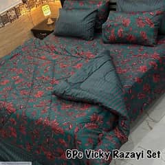 6 Pcs Cotton Printed Double Bed Razai Set