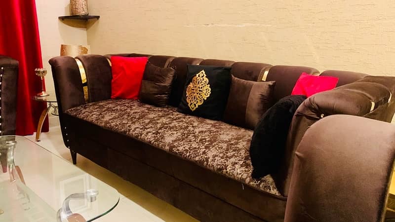 Sofa Set | Velvet Dark Brown | 5 Seater 1