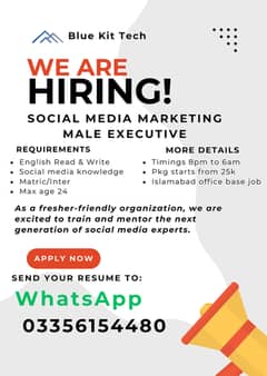 Urgently required Male Social Media Marketing Executive