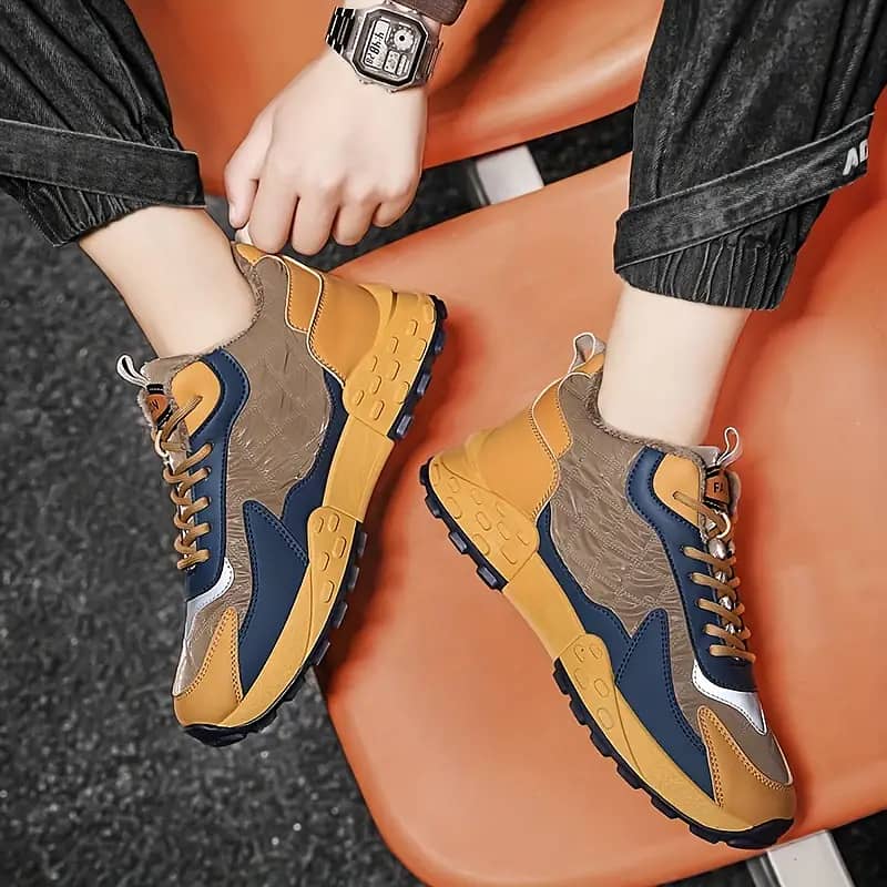 Men's Fashion Color Block Plush-Lined Warm Winter Sneakers 4