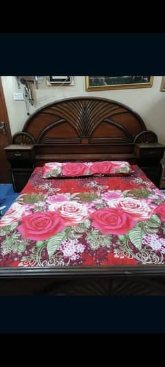 King Size Double bed wood old style with side table