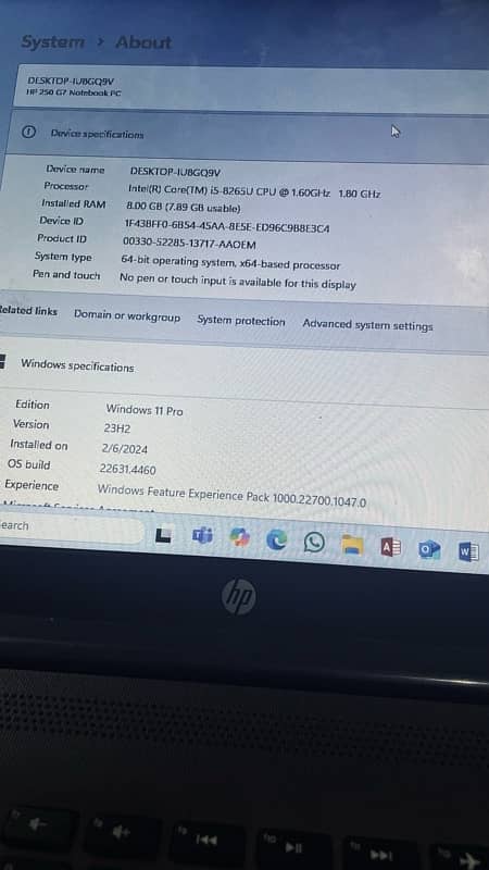 CORE I5 8 GEN Hp 250 G7 NOTEBOOK  120 SSD 500 hdd 4