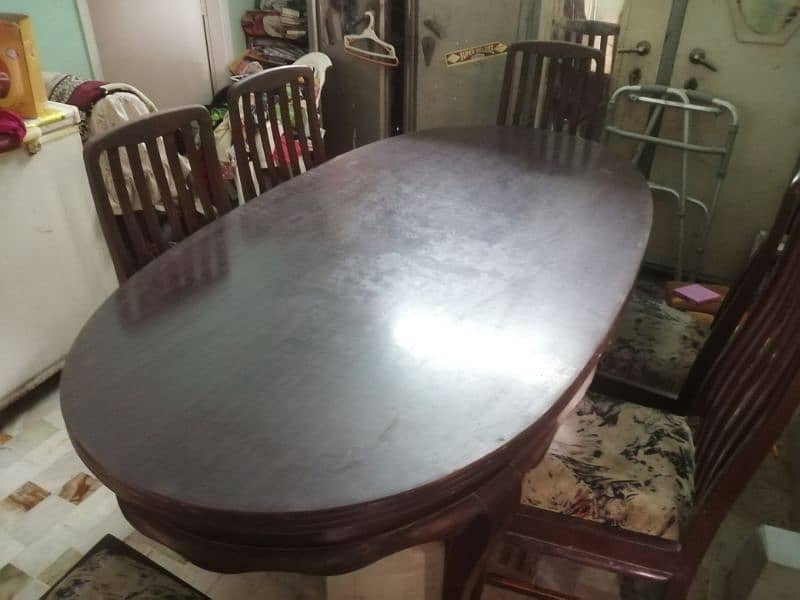 Pure brown wooden dining table with six chairs 3