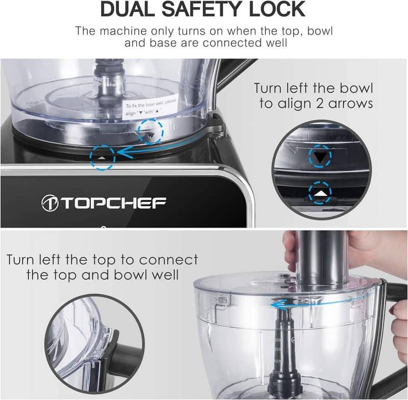 TOPCHEF 1100W Multifunctional Food Processor with 3.5L Bowl 2