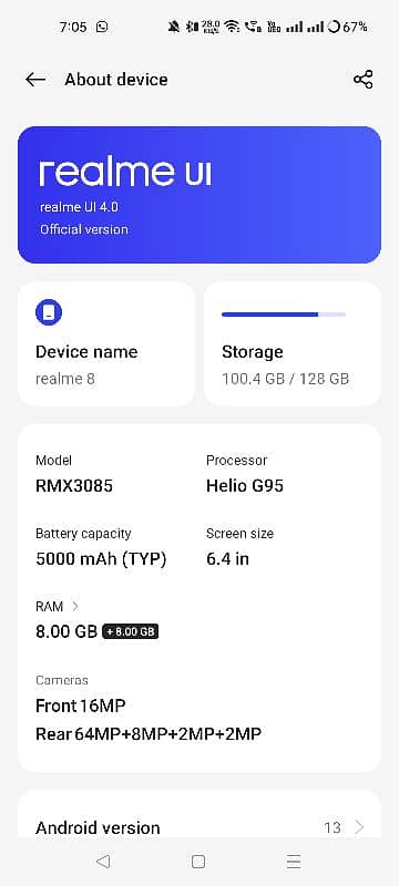 Realme 8 ram 8gb 128gb rom Helio G95 processor 2