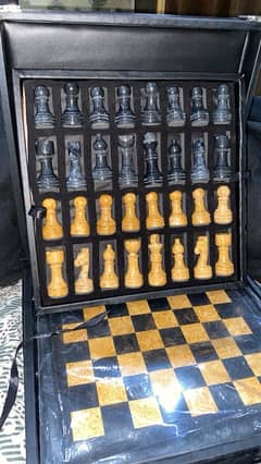 Premium Marble Chess Set Black and Golden 12 inches