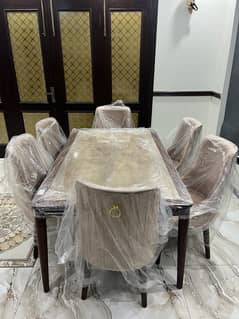 6 seater wood dining table and chairs brand new