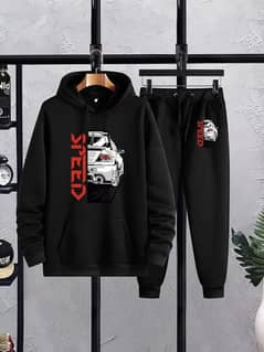 mens printed fleece hoodie tracksuit-pcs set, speed black