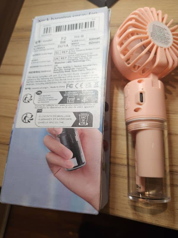 Hand Held Neck Hanging Spray Fan Charging MIni Fan 1