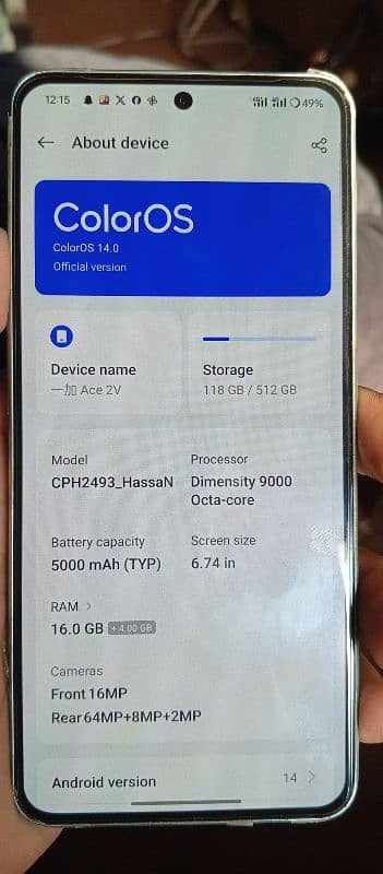 OnePlus ace 2v 16/512 GB pta approved 4