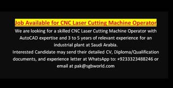 CNC Laser Cutting Machine Operator Required