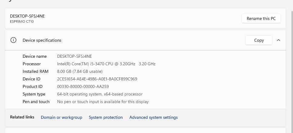 Fujistu Computer Intel Core I5 3rd Generation 8GB Ram 250GB HDD 4