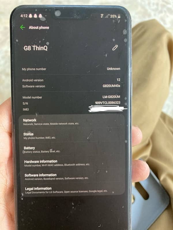 LG g8 ThinQ PTA approved urgent for sell 0