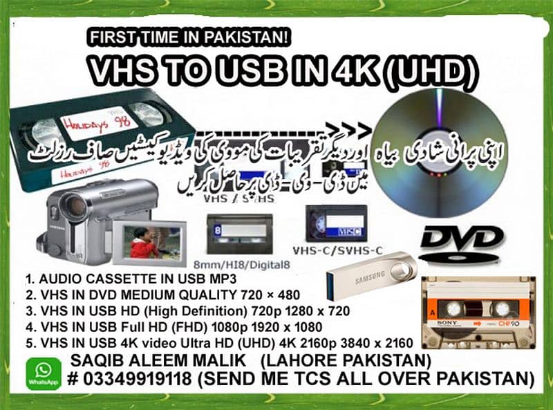 VHS CASSETTE VCR TO USB IN DVD,HD,FHD,4K 0