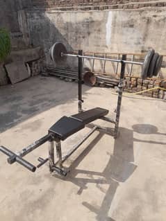 Bench With Barbell Stand and Leg Extension