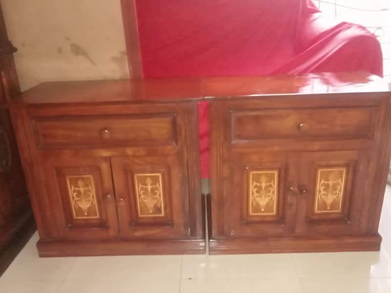 wooden bed set with side tables dressing table mirror and divider 3