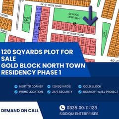 120 SQYARDS NEXT TO CORNER GOLD BLOCK NORTH TOWN RESIDENCY PHASE 1