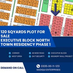 120 SQYARDS CORNER WEST OPEN PLOT EXECUTIVE BLOCK NORTH TOWN RESIDENCY