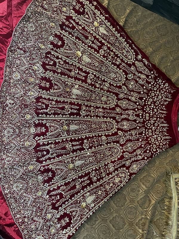 Velvet Mehroon Barat Designer Lehnga with tail 0