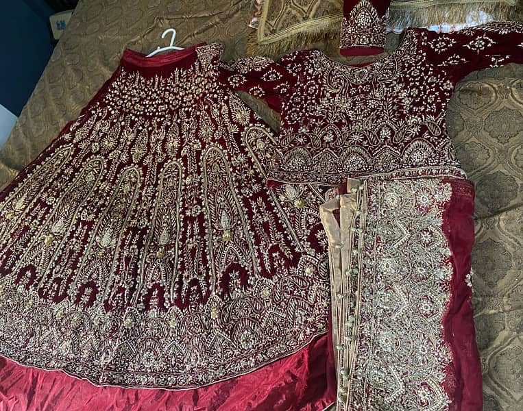 Velvet Mehroon Barat Designer Lehnga with tail 2