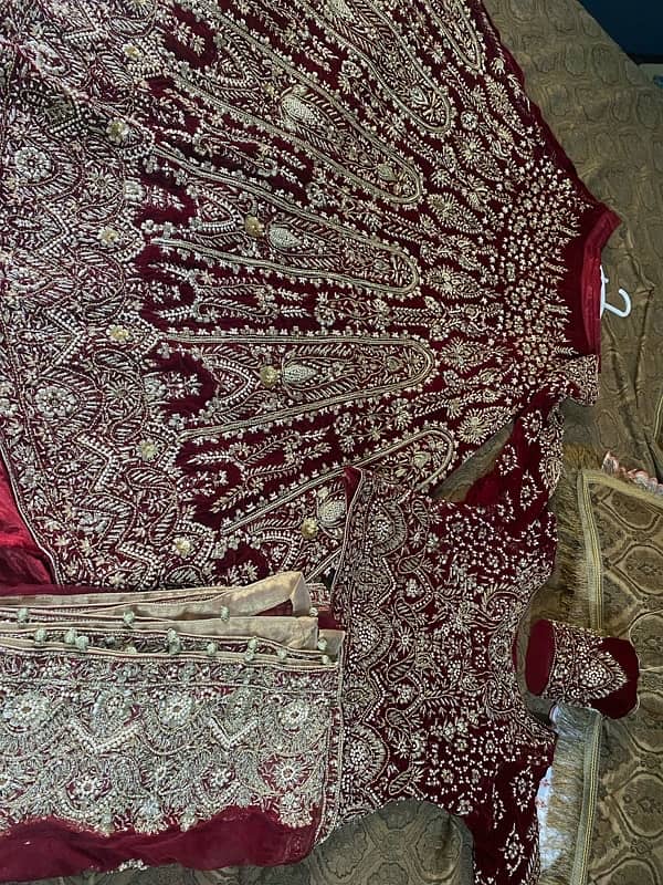 Velvet Mehroon Barat Designer Lehnga with tail 3