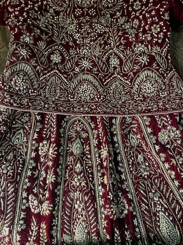 Velvet Mehroon Barat Designer Lehnga with tail 4