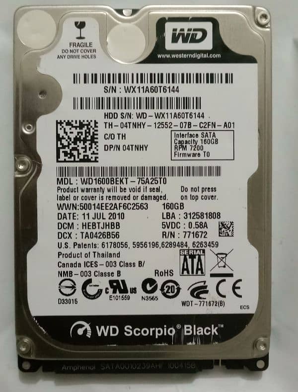 160GB LAPTOP HARD DRIVE DISK HDD, 03302452022 0