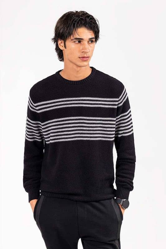 Sweater for men black with white colour lines with premium quality 0