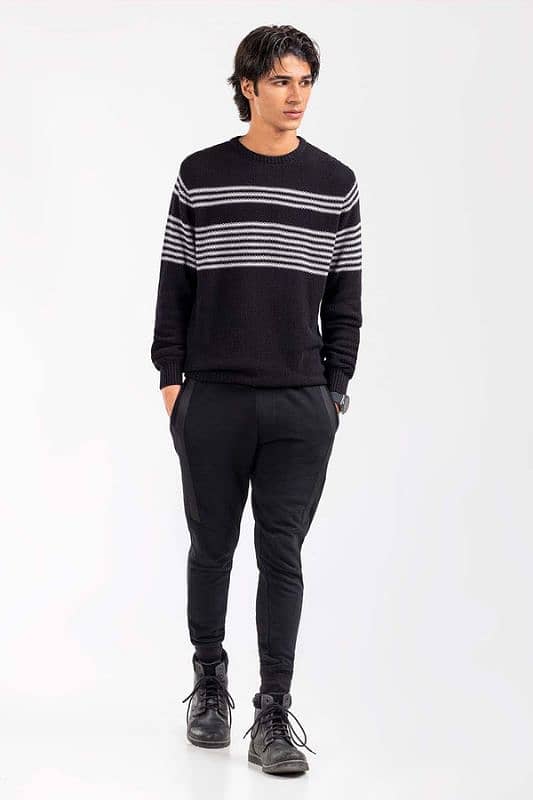 Sweater for men black with white colour lines with premium quality 1