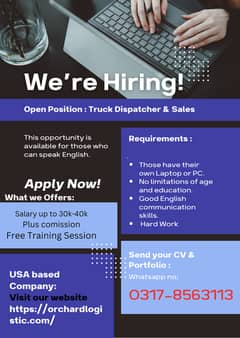 Call Center/Truck dispatchers &Sales/Night Shift/USA based Company