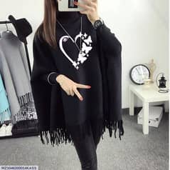 Women's Polyester Heart Printed Poncho Cape Shaw