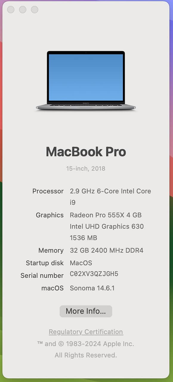 MacBook Pro 2018 15.6" | Core i9, 32GB RAM, 512 SSD | 4GB DDR5 GPU 1