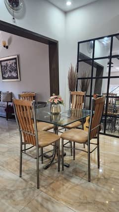 4 chairs Glass Top Dining Table