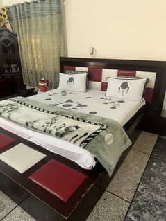 Wooden King Size Bed set with side tables and Dressing Table