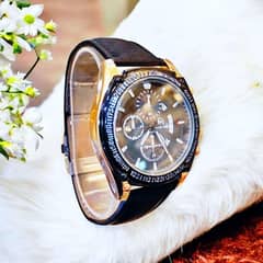 Men's Water Resistant Quartz Chronograph Watch 1Pc Black Leather Strap