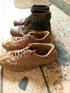 Brown color leather long shoes and one joggers for sale in Rawalpindi