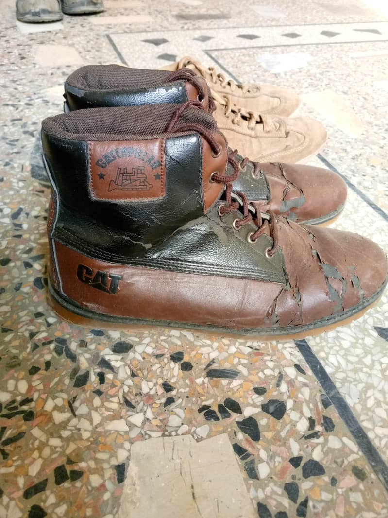 Brown color leather long shoes and one joggers for sale in Rawalpindi 1