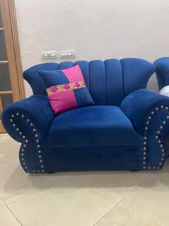 blue velvet covered sofa set