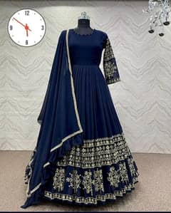 Stunning Embroidered Shamoz Silk Maxi Suit - 3 Pcs Set in Blue *