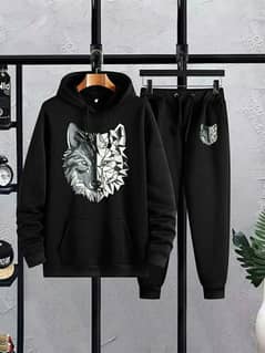 Mens Black Printed Fleece Hoodie Tracksuit 2pcs Delivery All Pakistan