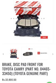 Toyota Genuine Front Brake pads for Camry (2012-2017) model