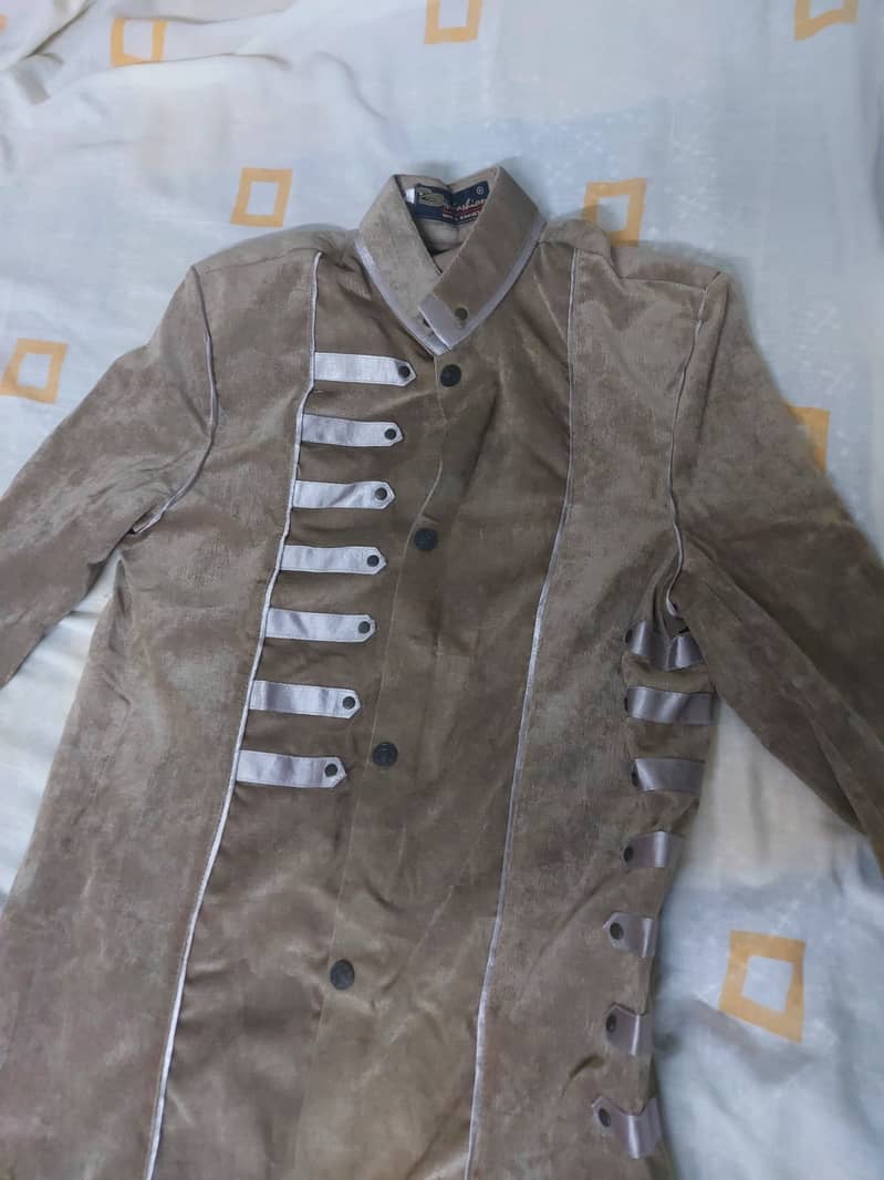 New Beige Velvet Sherwani for boys 2