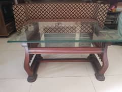 glass top, wooden center table