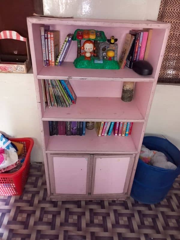 bed with side table ,cupboard book shelve ,curtain 4