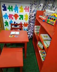 Montessori table, chair, stool and Resource rack