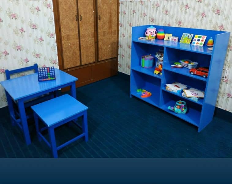 Montessori table, chair, stool and Resource rack 1